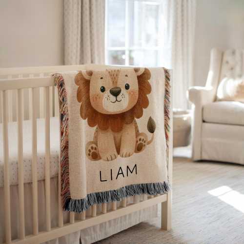 Personalized Lion Baby Blanket Safari Nursery Decor Baby Shower Gift Custom Baby Name Blanket Lion Safari Baby Blanket Jungle Theme Nursery
