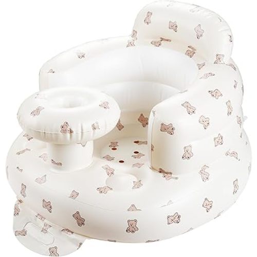 Inflatable Floor Baby Seat with Tray, Comfortable Sit Me Up Baby Chair for Learning to Sit, Built in Air Pump Blow Up Infant Back Support Floor Seat for Babies 3 Months & Up (Bear Cub)