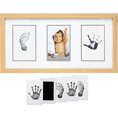 Kate & Milo Babyprints Newborn Handprint and Footprint Baby Frame Kit, Gender-Neutral Baby Keepsake, Classic Wooden Nursery Décor