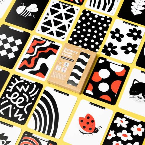 60 High Contrast Sensory Flash Cards (0-6 Months Old) - Black & White Sensory Baby Toy - Newborn Baby Flash Cards - Perfect New Baby Gift