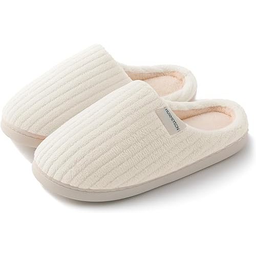 HUXMEYSON Slippers for Women, Warm Memory Foam Comfy House Slippers with Anti-Skid Rubber Sole for Indoor and Outdoor