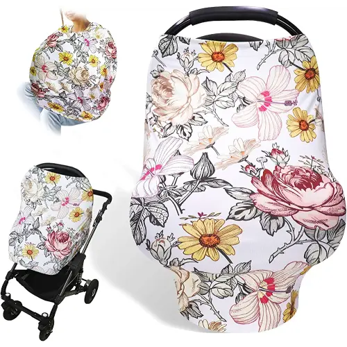 Floral Baby Car Seat Cover Girls, Infant Carseat Canopy, Stretchy Multi- use Nursing Cover for Stroller/High Chair/Shopping Cart/Car Seat Canopies