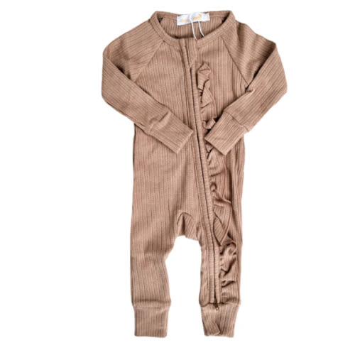 Frill Zip Romper | Teddy Rib Pointelle – Little and Fern