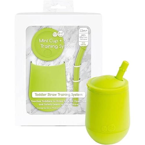 ezpz Mini Cup + Straw Training System - 9 Months+ (Lime) - 100% Silicone Training Cup for Infants + Toddlers - Designed by a Pediatric Feeding Specialist
