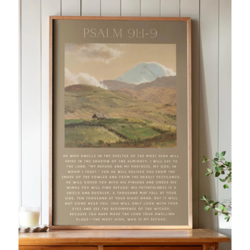 Psalm 91 Framed Canvas Art: Vintage Mountain Print | F637