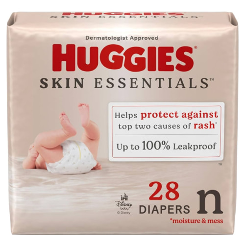 Huggies Size Newborn Diapers, Skin Essentials Baby Diapers, Size Newborn (6-9 lbs), 28 Count