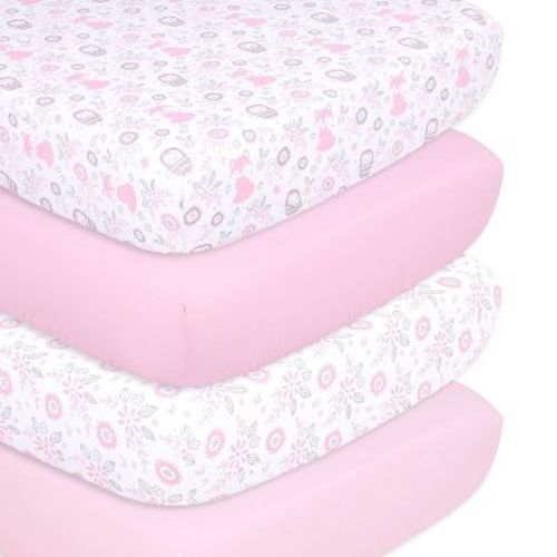 The Peanutshell Fitted Crib Sheets For Girls - Pink/white Woodland Floral - 4pk