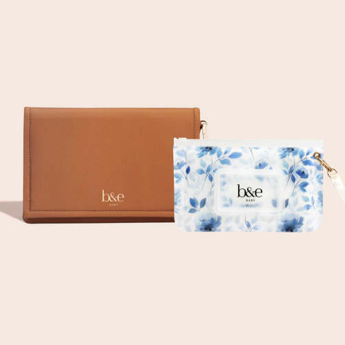 Diaper Change Clutch & Wipes Case Set - Montana Tan with Sienna Blue
