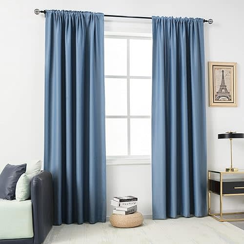 Dusty Blue Blackout Curtains for Living Room - 96 Inch Length Rod Pocket Thermal Insulated Room Darkening Energy Saving Soundproof Curtains for Bedroom Set of 2 Panels ( Light Dusty Blue 54x96 )