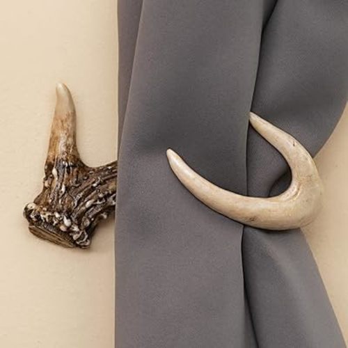 BLACK FOREST DECOR Faux Antler Curtain Tiebacks - Set of 2 Rustic Polyresin Tiebacks - 7.5" W x 4.25" D x 3.5" H