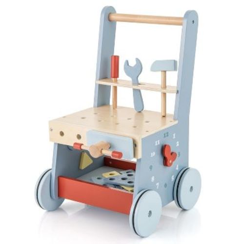 Infans Baby Push Walker, Wooden Toy Tool Bench & Activity Walker W/shape Sorter, Push Toys For Babies Learning To Walk Blue