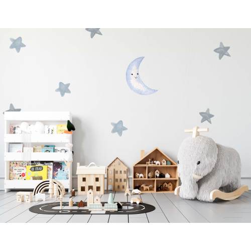 Watercolor Stars and Moon Wall Decals – Celestial Nursery or Kids Room Stickers, LF042