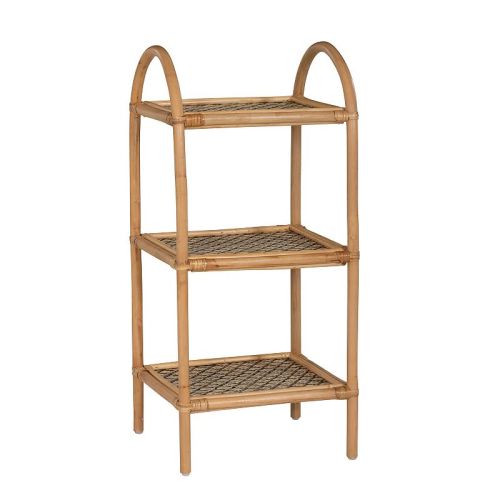 Linon Harper 3-Tier Rattan Shelf Arch Handles