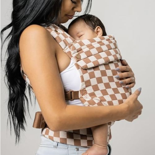 Mabē Monarch Ergonomic Baby Carrier – Premium Cotton Soft Structured Newborn to Toddler Carrier with Hip-Healthy Design, 3 Carry Positions (7-35lbs), Lightweight & Breathable, (Mocha Check)