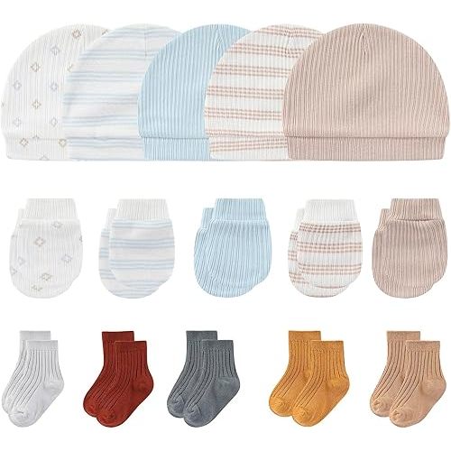 Newborn Baby Boy Girl Caps Mittens Socks Set Cotton Baby Essentials Accessories (Hats+Gloves+Socks)