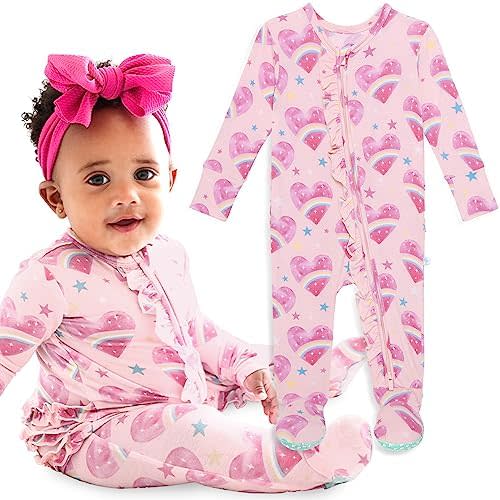 Posh Peanut Baby Girl Sleepers - Viscose from Bamboo Baby Pajamas & 2 Way Zipper Sleepers - Ruffled Baby Clothes for Girls