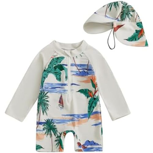 Hnyenmcko Baby/Toddler Boy Rash Guard Swimsuit Long Sleeve One Piece Zipper Swimwear Sunsuit Infant Bathing Suit Beachwear