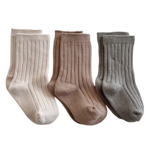3-Pack Basic Ribbed Socks, Cream, Clay, Sage