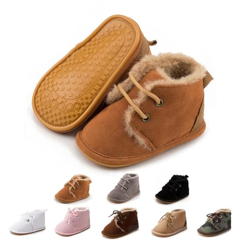 Zoolar Baby Unisex Warm Snow Boots Newborn Leather Fur Lace Up Ankle Anti-Slip Rubber Texture Sole Toddler Prewalker Winter Crib Shoes