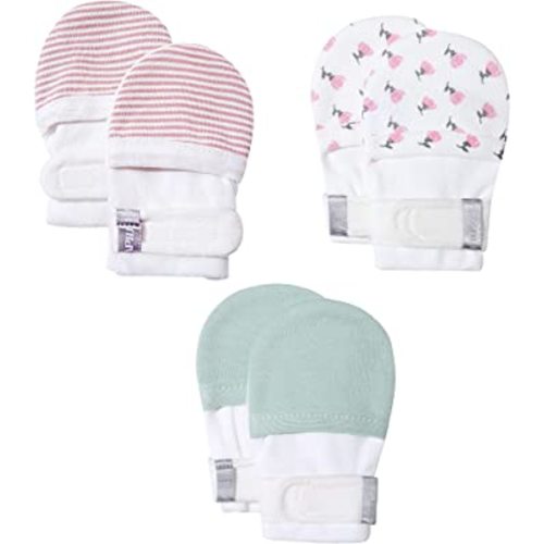 HAPIU Baby No Scratch Mittens Stay On, 100% Cotton Breathable, Adjustable Infant Gloves for Boys Girls, Newborn - 12 M