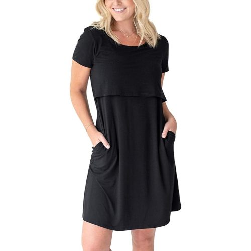 Kindred Bravely Eleanora Ultra Soft Maternity Nursing Dress | Short Sleeve Breastfeeding Dress with Pockets