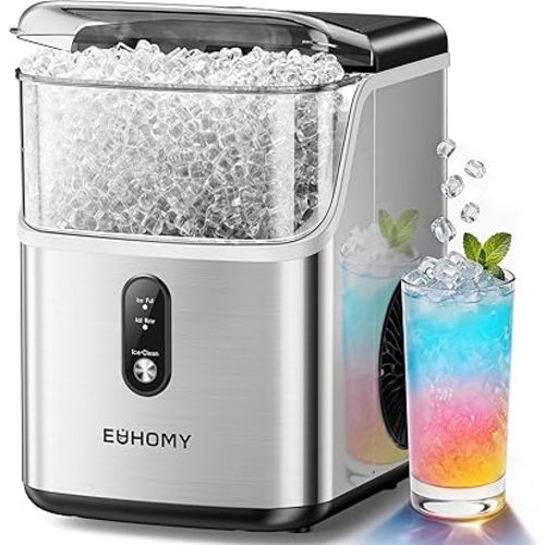 EUHOMY Nugget Ice Maker Countertop, Ready in 7 Mins, 35Lbs/24H Pebble Ice Maker Machine, Self-Cleaning Countertop Sonic Ice Makers with Ice Scoop&Basket, Pellet Ice Maker for Home, Stainless Steel