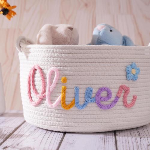 Personalized Baby Name Basket, Custom Baby Shower Basket Gift, Baby Basket, Baby Toy Basket, Cotton Rope Basket, Newborn Baby Nursery Gift