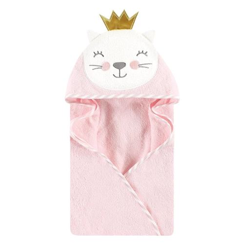 Hudson Baby Unisex Baby Cotton Animal Face Hooded Towel, Cat Princess, One Size