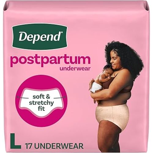 Depend Postpartum Underwear for Women, Adult Incontinence Underwear, Maximum Absorbency, Large, 17 Count