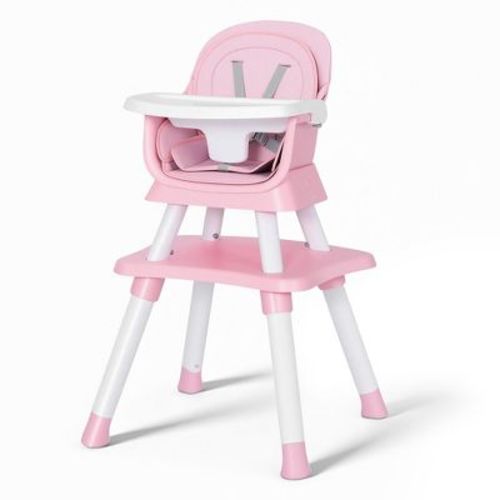 TODECARE Baby High Chair, 8 in 1 Convertible Highchair for Baby& Toddler, Booster Seat, Safety Harness, Removable Tray, White & Pink