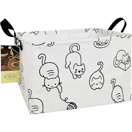 HUNRUNG Rectangle Storage Basket Cute Canvas Organizer Bin for Pet/Children Toys, Books, Clothes Perfect for Rooms/Playroom(REC-Black cat)