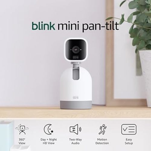 Blink Mini Pan-Tilt Camera (newest model), Rotating indoor plug-in smart security camera, two-way audio, HD video, motion detection, Works with Alexa (White)