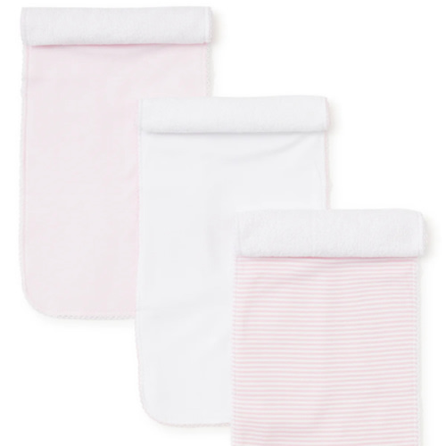 Pink Stripe 3 Pack Burp Set w/ Tulle Bag