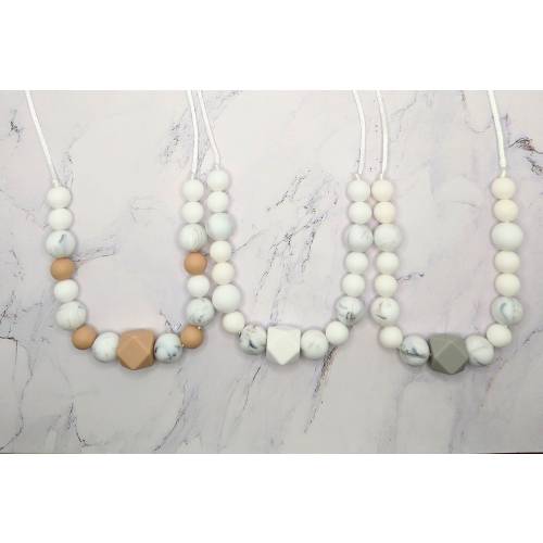 Neutral silicone bead nursing necklace, breastfeeding necklace, gray, white, beige, nursing, all silicone beads, baby shower gift