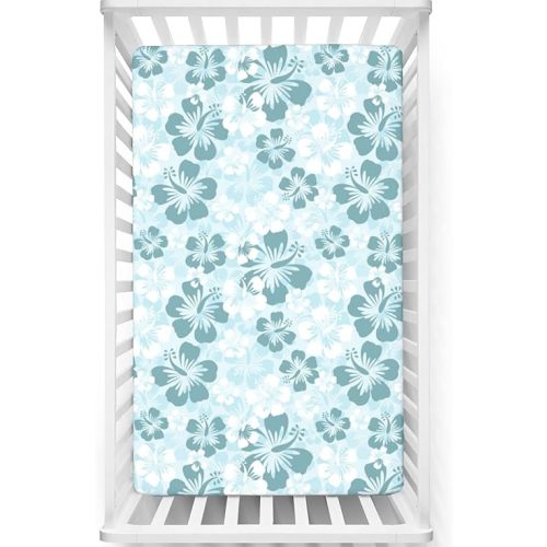Hawaii Themed Fitted Crib Sheet,Ultra Soft Material - Great for Boy or Girl Room or Nursery,Turquoise Pale Blue,28 x 52 Inch