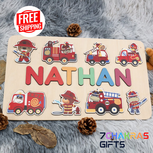 Personalized Firefighter Wooden Name Puzzle, Nursery Decor For Kids, Baby Shower Gift, Toddler Toys, 1st Birthday, Firefighter Lover Gifts