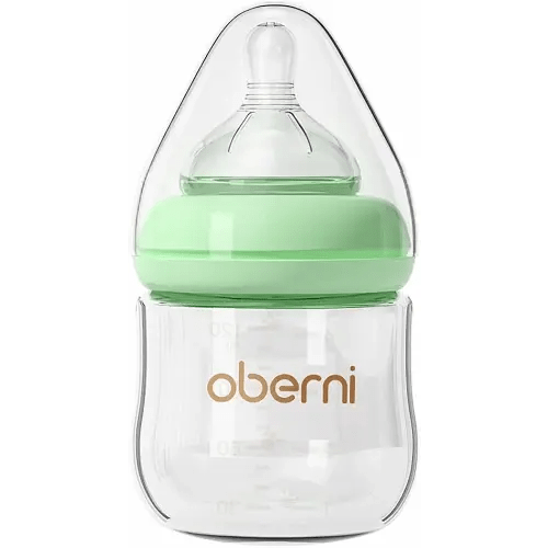Glass Baby Bottles, Newborn Baby Bottle 4oz/120ml with Slow Flow Breast-Like Nipple for 0+, Anti Colic, BPA Free, Green/1Pack
