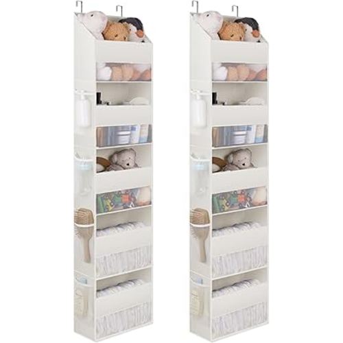 GRANNY SAYS 2 Pack 5-Shelf Over The Door Organizer, Hanging Door Organizer with 5 Large Capacity Pockets and 8 Mesh Pockets, Swing-Proof Behind Door Organizers and Storage, Beige