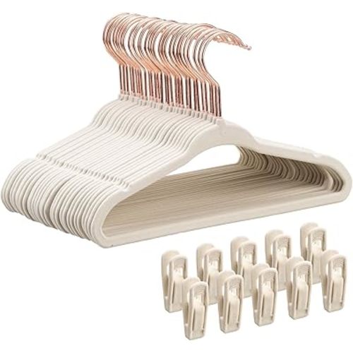 Baby Velvet Hangers 30 Pack - 11'' Inch Premium Non Slip Kids Felt Hanger for Infant Clothes - Ultra Thin Baby Felt Hangers for Toddler Children's Closet with 10 Hanger Clips - Beige