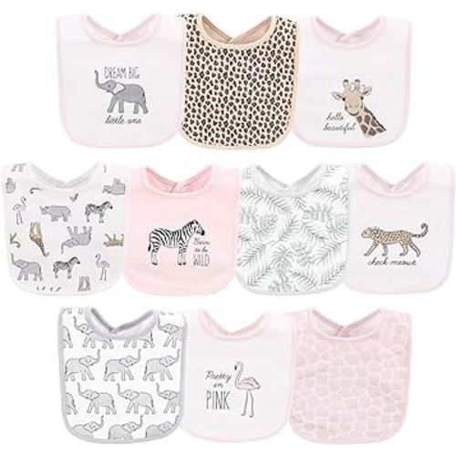Hudson Baby Unisex Baby Cotton Bibs, Modern Pink Safari, One Size