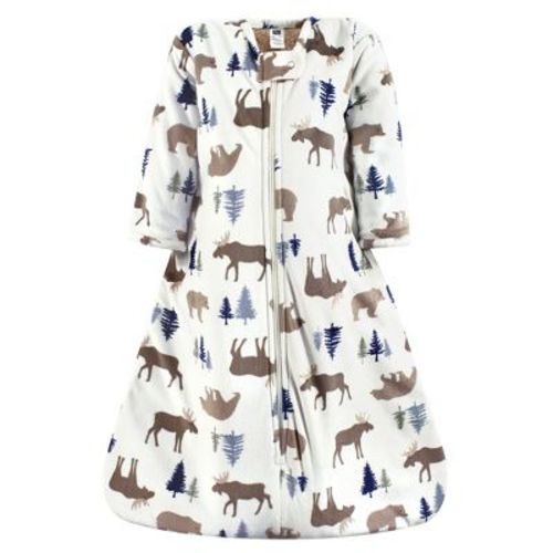 Hudson Baby Infant Boy Long Sleeve Plush Faux Fur Sleeping Bag, Wearable Blanket, Moose Bear, 0-6 Months
