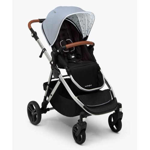 Mockingbird Single-to-Double Stroller | Sky, Watercolor Drops, Silver with Penny Leather