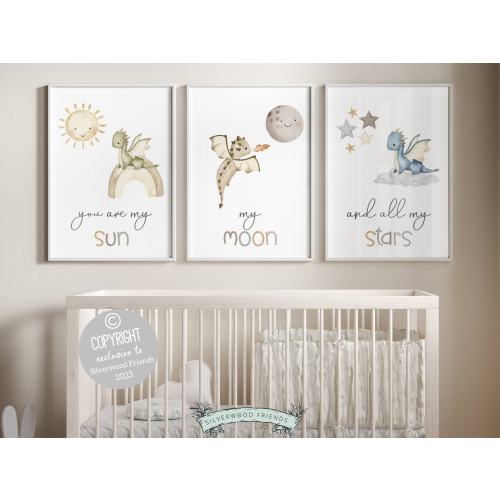 You Are My Sun My Moon And All My Stars Dragon Nursery Print, Stars Moon Rainbow Sun Nursery Print, Nursery Decor Boys, Dragon Nursery Decor