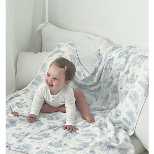 Spring Toile Blue Bamboo Baby Blanket | The Gilded Bird US