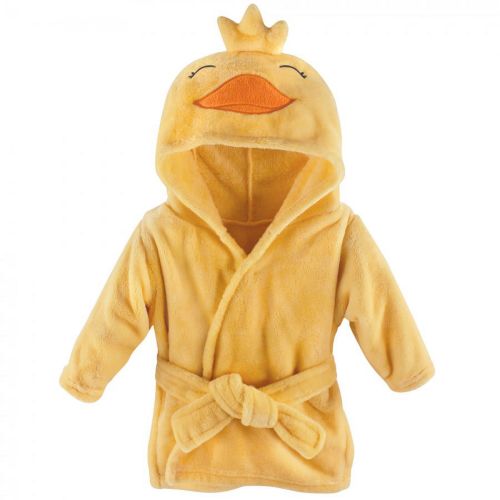 Hudson Baby Infant Plush Animal Face Bathrobe, Yellow Duck, 0-9 Months
