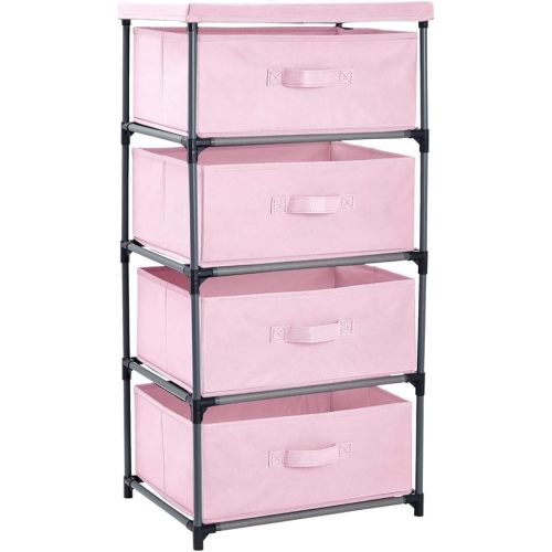 Juvale 4-Tier Tall Closet Dresser with Drawers - Clothes Organizer and Small Fabric Storage for Bedroom - Pink Dresser for Bedroom