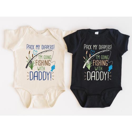 Baby Fishing Bodysuit | Pack My Diapers I'm Going Fishing with Daddy Onesie® | Cute Baby Boy Fishing Outdoors Outfit