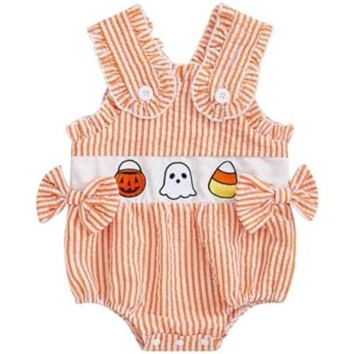 Newborn Baby Girl Halloween Clothes Corn Candy Ghost Pumpkin Patch Bubble Romper My First Hallween Baby Girl Outfit