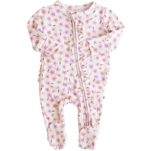 Caden Lane Zippered Baby Footie Pajamas, Soft Onesie Bodysuit with Feet & Double Zipper for Easy Diaper Change, Infant, and Toddler Footed One-Piece Jumpsuit, Blushing Blooms, 0-3 Months