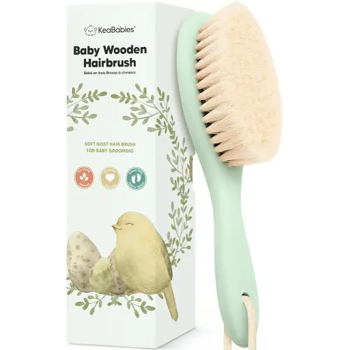 Wooden Baby Hair Brush - Cradle Cap Baby Brush with Soft Goat Bristles, Perfect Gentle Scalp Newborn Comb for Infant, Girls, Boys, Bath Essentials (Sage, Oval)
